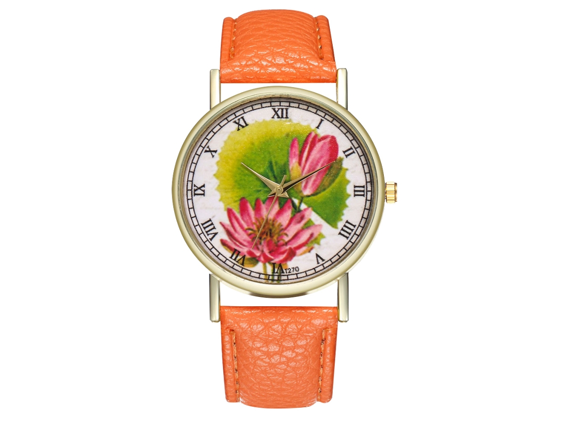 Reloj De Pulsera Analógico De Cuarzo Zhoulianfa Para Mujer, Estilo Casual Y Elegante - Naranja