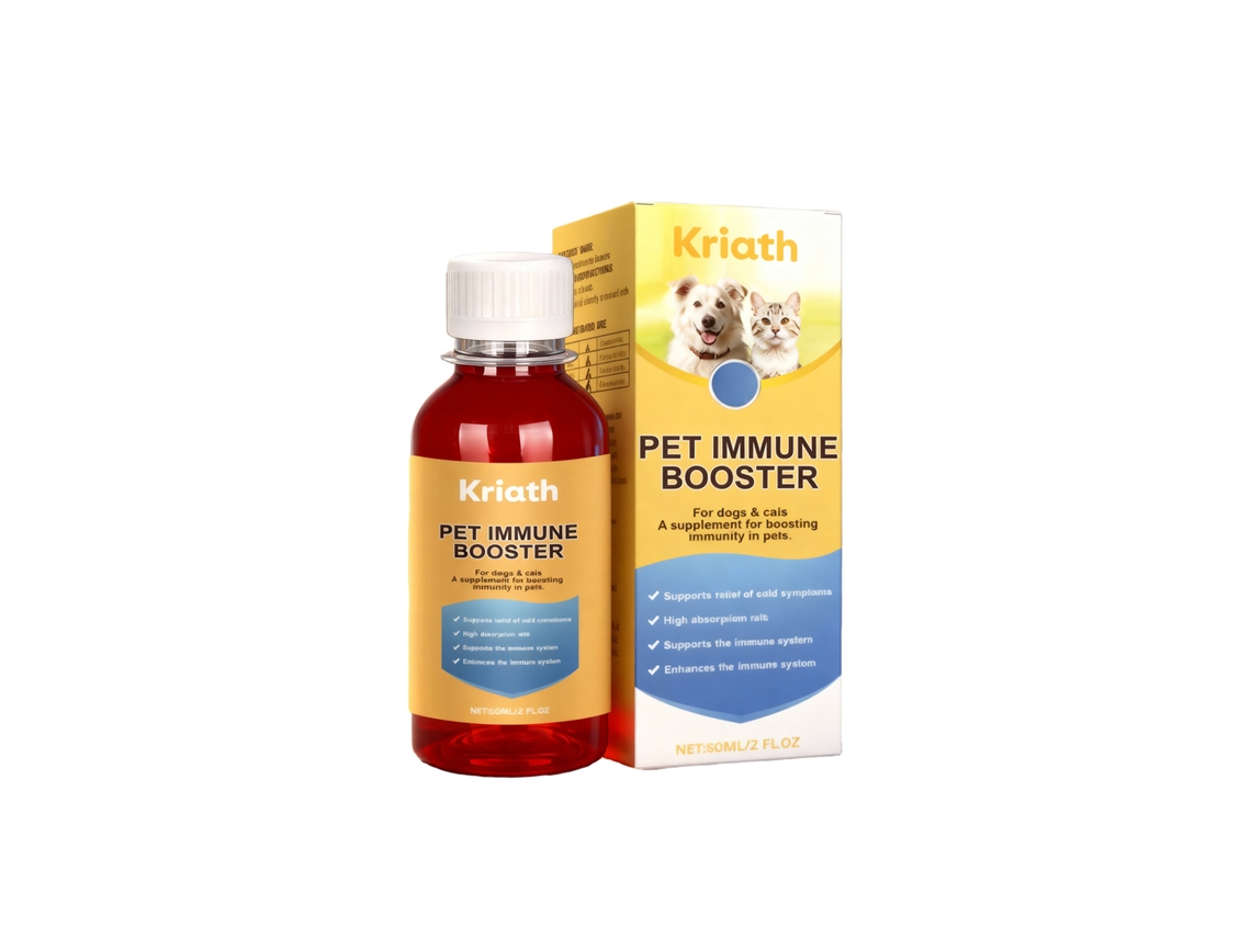 Suplemento nutricional diario Kriath para gatos y perros, líquido oral, fácil de tomar.