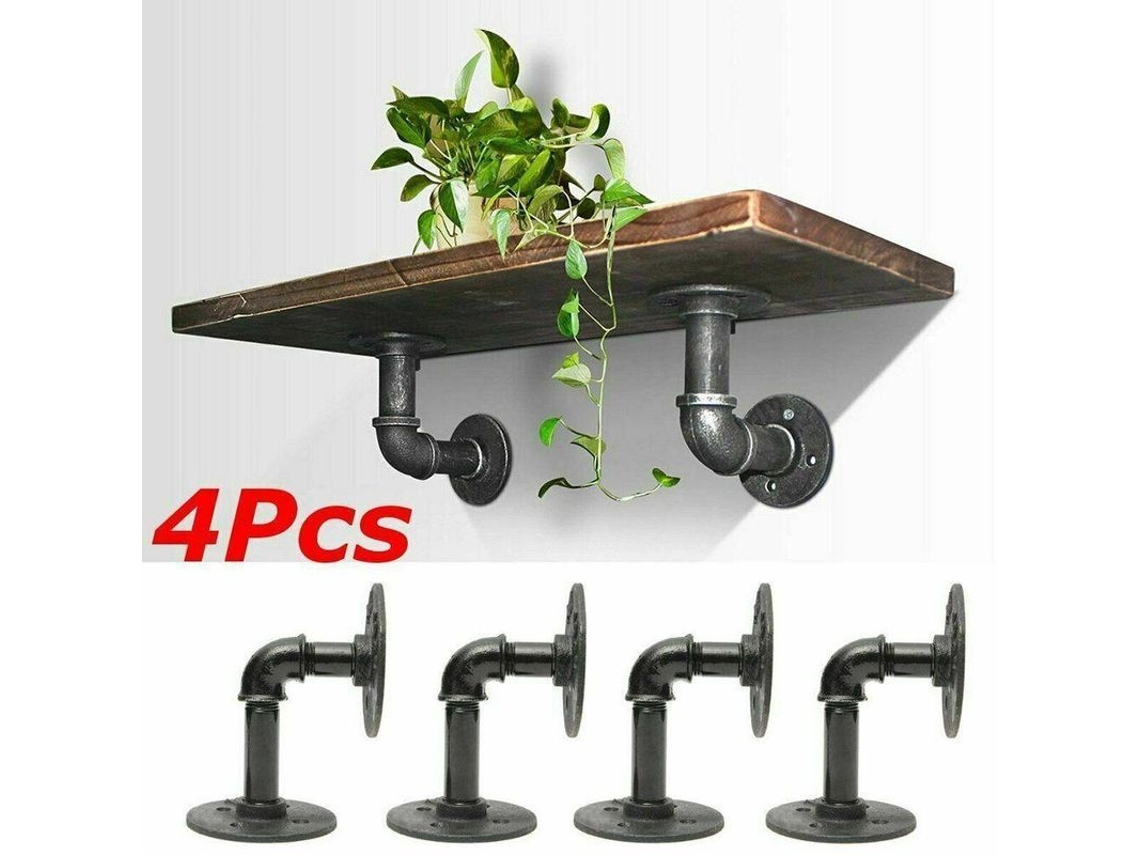 Soporte De Estante De Tubo Industrial 4x Estantes Flotantes De Pared De Hierro Rústico Almacenamiento U Yti