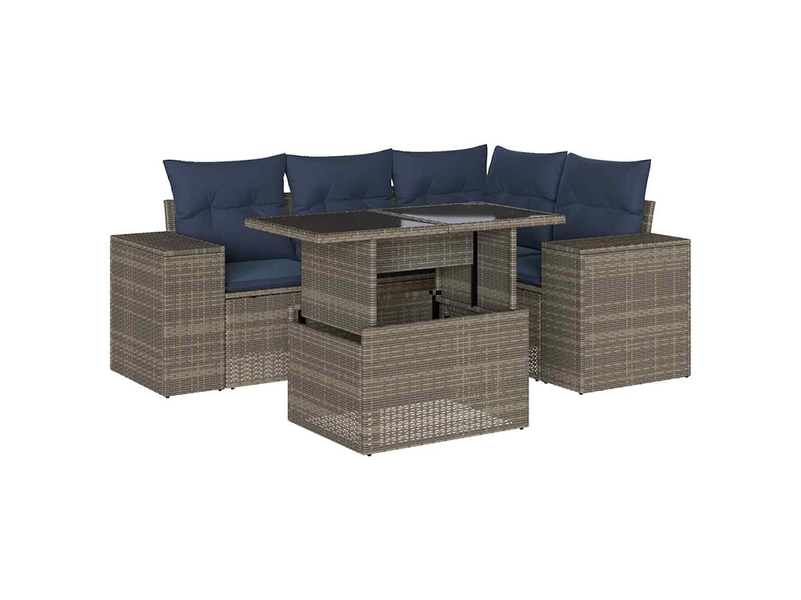Maison Exclusive - Conjunto De Sofá De Jardín De 5 Piezas Con Cojines, Poliratán Gris