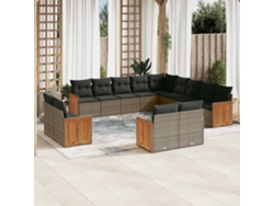 Conjunto de sofá de jardín de 13 piezas con cojines de mimbre gris DKD Home Decor