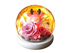 Decoración de flores eternas con rosa y muñeco de ciervo en cúpula de cristal con luz para regalos de cumpleaños y fiestas JEIIBRZUI