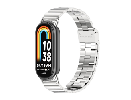 Correa Smartwatch para Xiaomi Mi Band 8 Mijobs Acero Inoxidable con Hebilla de Bambú (Plata)