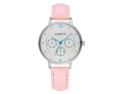 Reloj De Pulsera Analógico De Cuarzo Con Correa De Pu, Tres Subesferas Y Manos Fluorescentes Rosa