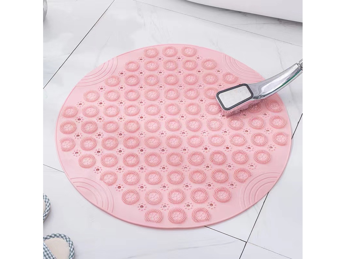 (rosa) Alfombrilla De Ducha Redonda Antideslizante, Con Ventosa Fuerte, Con Borlas De Masaje Elevadas, Fabricada En Goma.