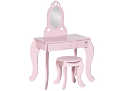 Penteadeira Infantil Madeira Espelho Banquinho Gaveta Princesa 60x36x88 Rosa