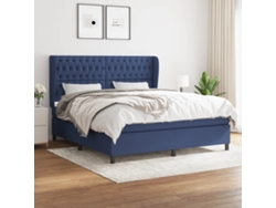 Cama Box Spring Con Colchón Tela Azul 180x200 Cm
