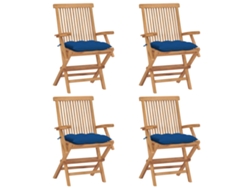 Sillas de jardín DKD Home Decor de 4 piezas con cojines azules en teca maciza