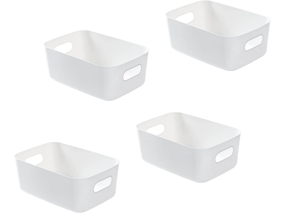 4 Cestos De Plástico Branco Con Asas Apilables 19x13,5x7,5 Cm