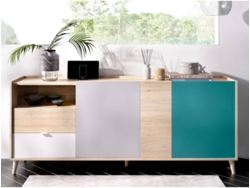 Aparador 3 Puertas y 2 Cajones DKIT Nova (Blanco/Gris/Natural/Esmeralda - 75x180x43 cm)