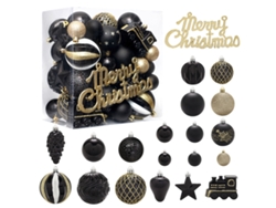 Juego de Bolas de Navidad CUICH Plástico Pintado Oro Negro - 65 unidades