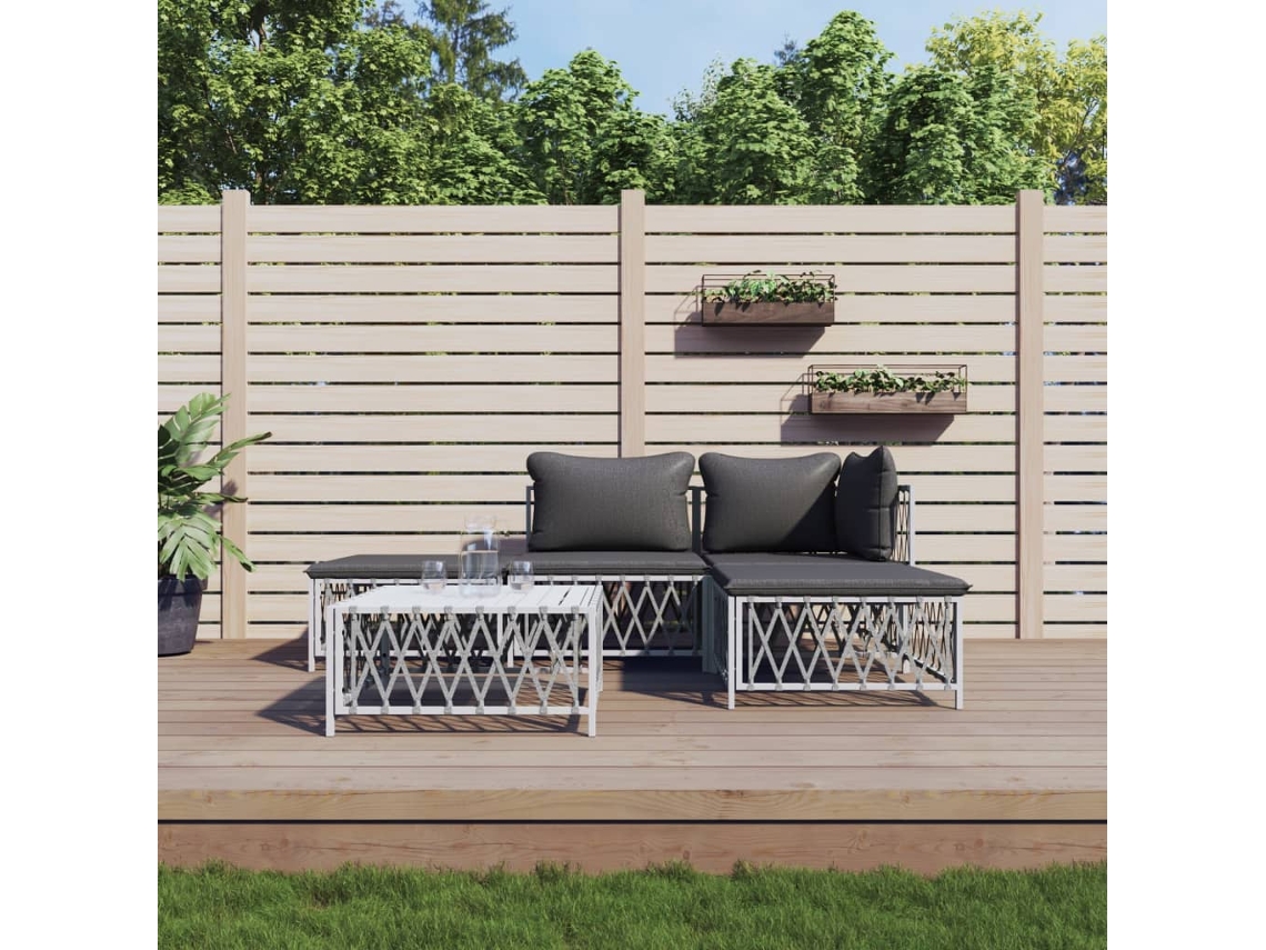 Conjunto de muebles de jardín con cojines, acero blanco, Dkd Home Decor