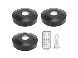 2026-3pcs Luz De Puck Rgb Recargable Con Control Remoto Para Gabinetes Estantes Armarios Batería Operada