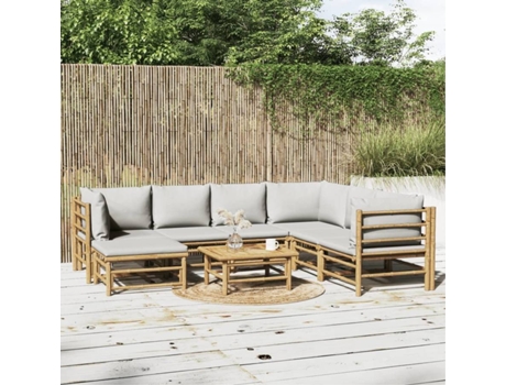 Conjunto 8 de muebles de jardín VIDAXL bambú y cojines gris claro