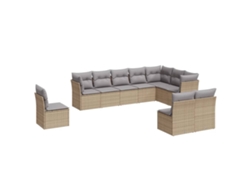 Conjunto de 10 sofás de jardín con cojines de mimbre, beige, EXCLUSIVO DE LA CASA