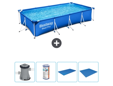 Piscina BESTWAY Rectangular Steel Pro - 400 x 211 x 81 cm - Azul - Bomba incluida Filtrar - Cubrir - Suelo