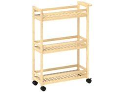 Carrito de servicio de bambú de 3 niveles, carrito de cocina con ruedas, carrito multiusos con asa, carrito de almacenamiento para taller Zkaka