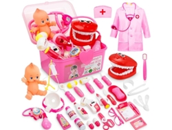 Kit Médico Infantil De 47 Piezas Con Traje Rosa Y Muñeca - Juguete Para Juegos De Rol
