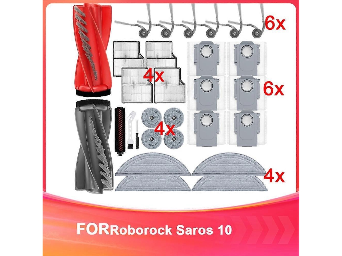 Repuestos para la aspiradora Saros 10 / S9 Maxv Ultra / G30: Rodillo principal, cepillo lateral, filtro HEPA, paño de limpieza, depósito de polvo.