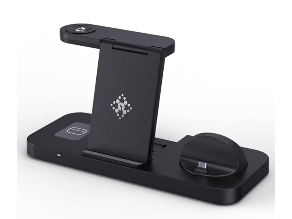 Estación De Carga Inalámbrica 6 En 1, Cargador Rápido 18w Certificado Qi Para Iphone Y Apple Watch (negro)