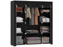 Armario Plegable De Tela Con Barra Para Colgar Ropa Y Estantes, 150 X 43 X 162,5 Cm, Negro.