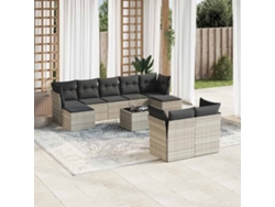 Conjunto de sofá de jardín de 10 piezas con cojines de mimbre gris claro de Dkd Home Decor