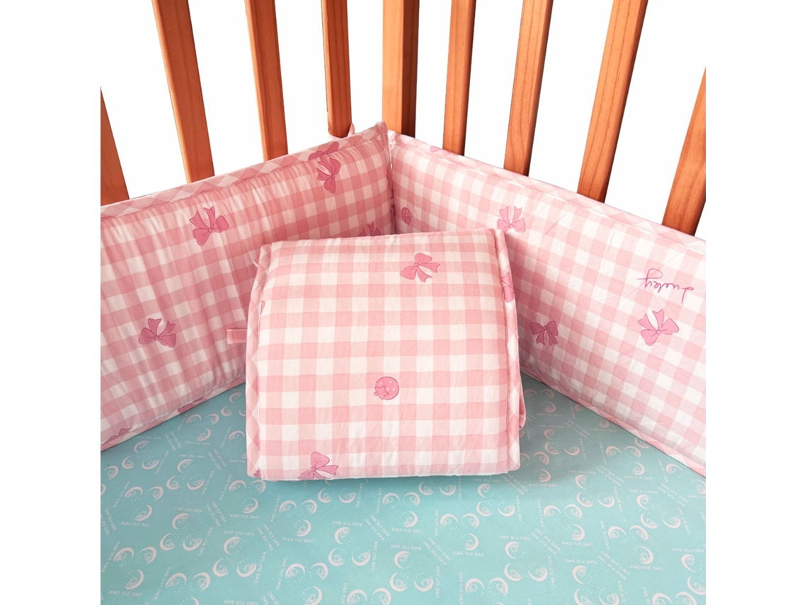 Juego De Protectores De Cuna Panoona 4 Piezas (2 X 132 Cm + 2 X 68,5 Cm) A Cuadros Rosas