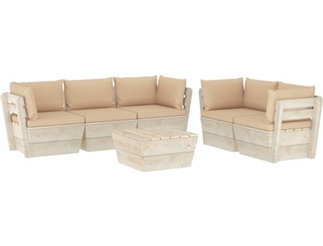 Conjunto 6 Muebles de jardín de palets VIDAXL y cojines madera de abeto