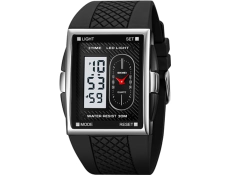 VEANXIN Relojes digitales para hombre Reloj de pulsera deportivo con esfera cuadrada y doble-Negro plata