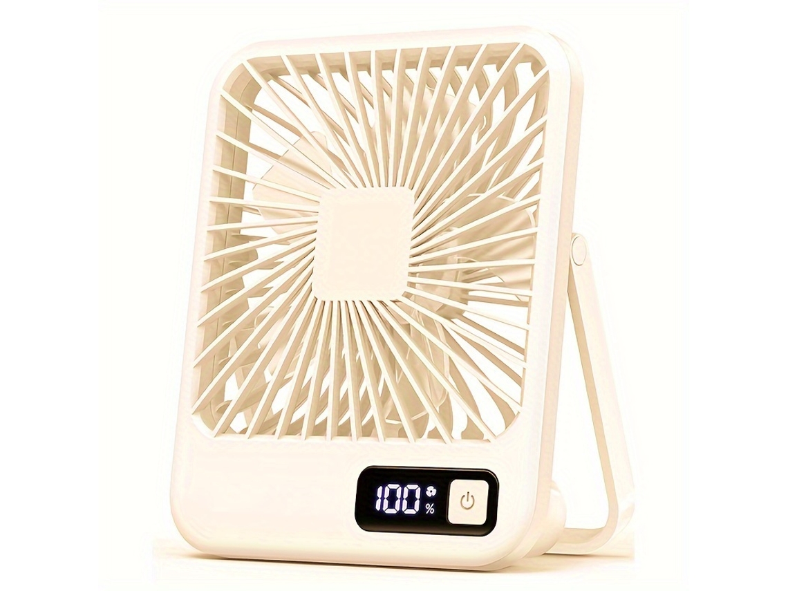 Ventilador De Escritorio Portátil Usb Recargable Con Pantalla De Alimentación Digital 5 Velocidades Ajustables (caqui) Gertiz