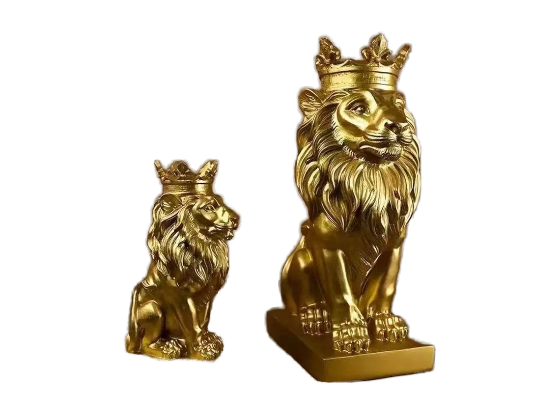 Escultura de león coronado en resina, modelo hecho a mano, estatua de animal para decoración del hogar.