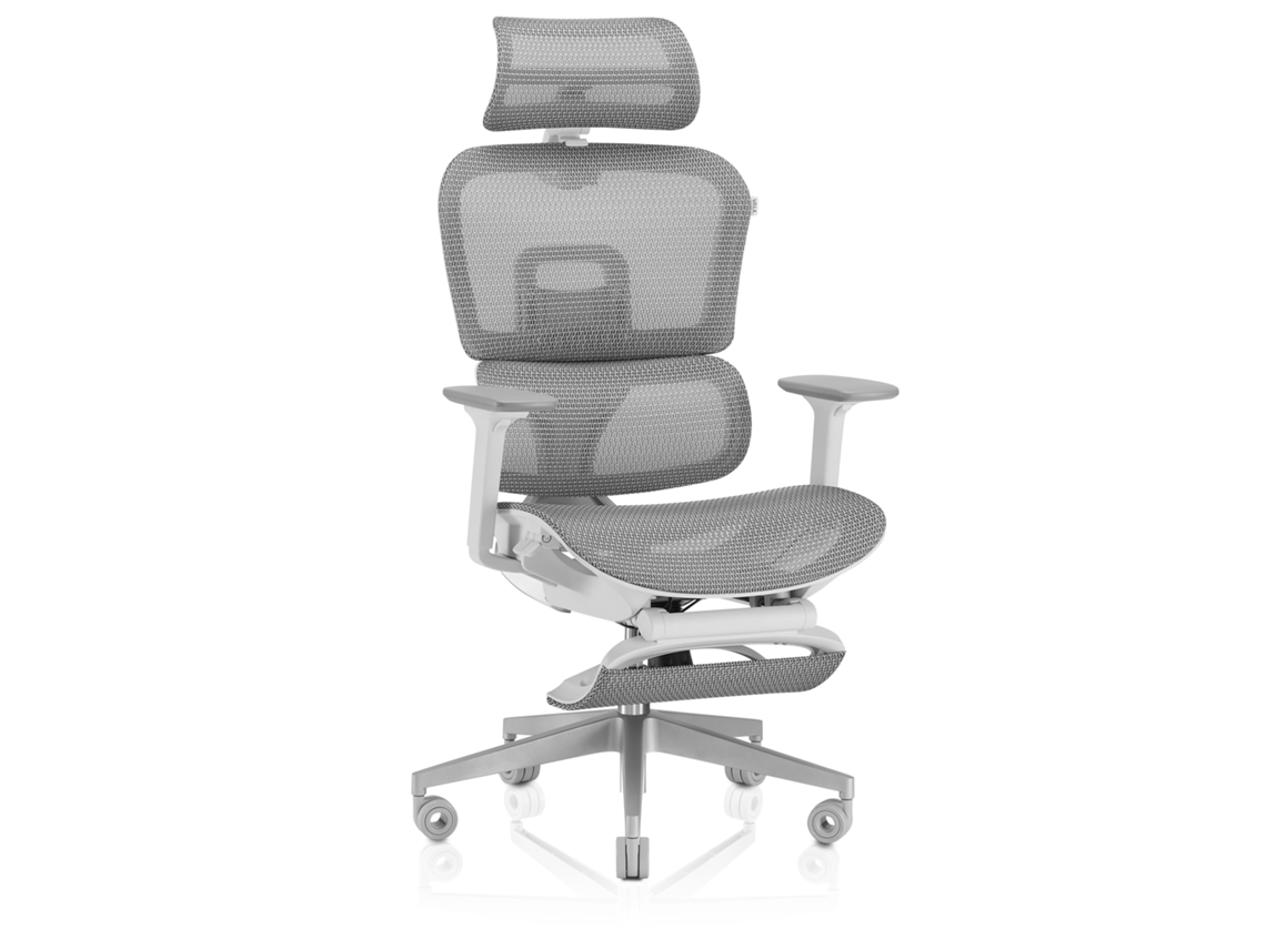 Silla de oficina ergonómica Valk Myla (reposapiés de malla transpirable y reposabrazos 4D en blanco/gris)