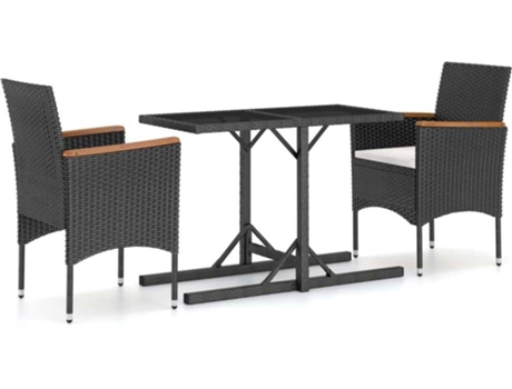 Conjunto 3 de comedor para jardín VIDAXL negro