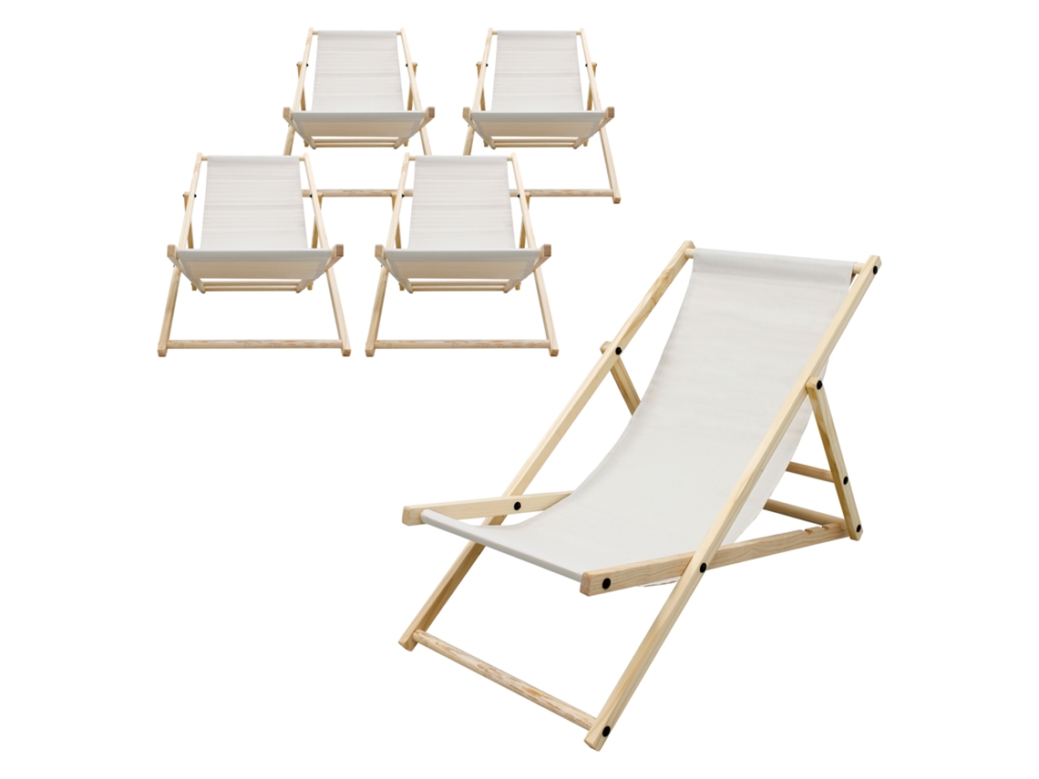 5x Sillas De Playa Ecd Germany Beige Madera De Pino Tejido Impermeable Carga Hasta 120kg