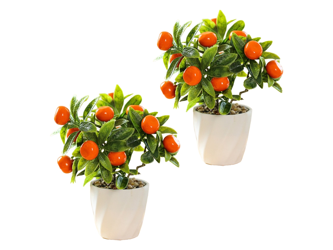 Árbol frutal artificial de Baok en una maceta pequeña, que simula un elemento decorativo.