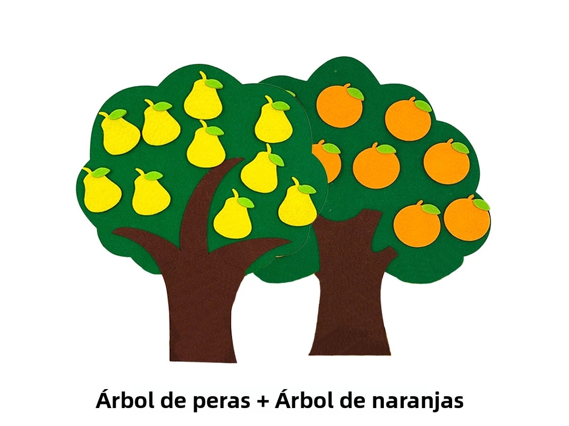 Rompecabezas de árbol frutal de fieltro para jardín de infantes, con números y colores, para enseñanza cognitiva (pera y naranja)