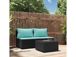 Conjunto de jardín de 3 piezas con cojines, mimbre sintético negro, DKD Home Decor