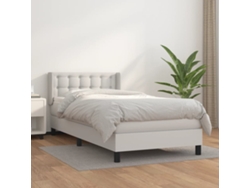 Cama Box Spring Con Colchón Cuero Sintético Blanco 90x190 Cm