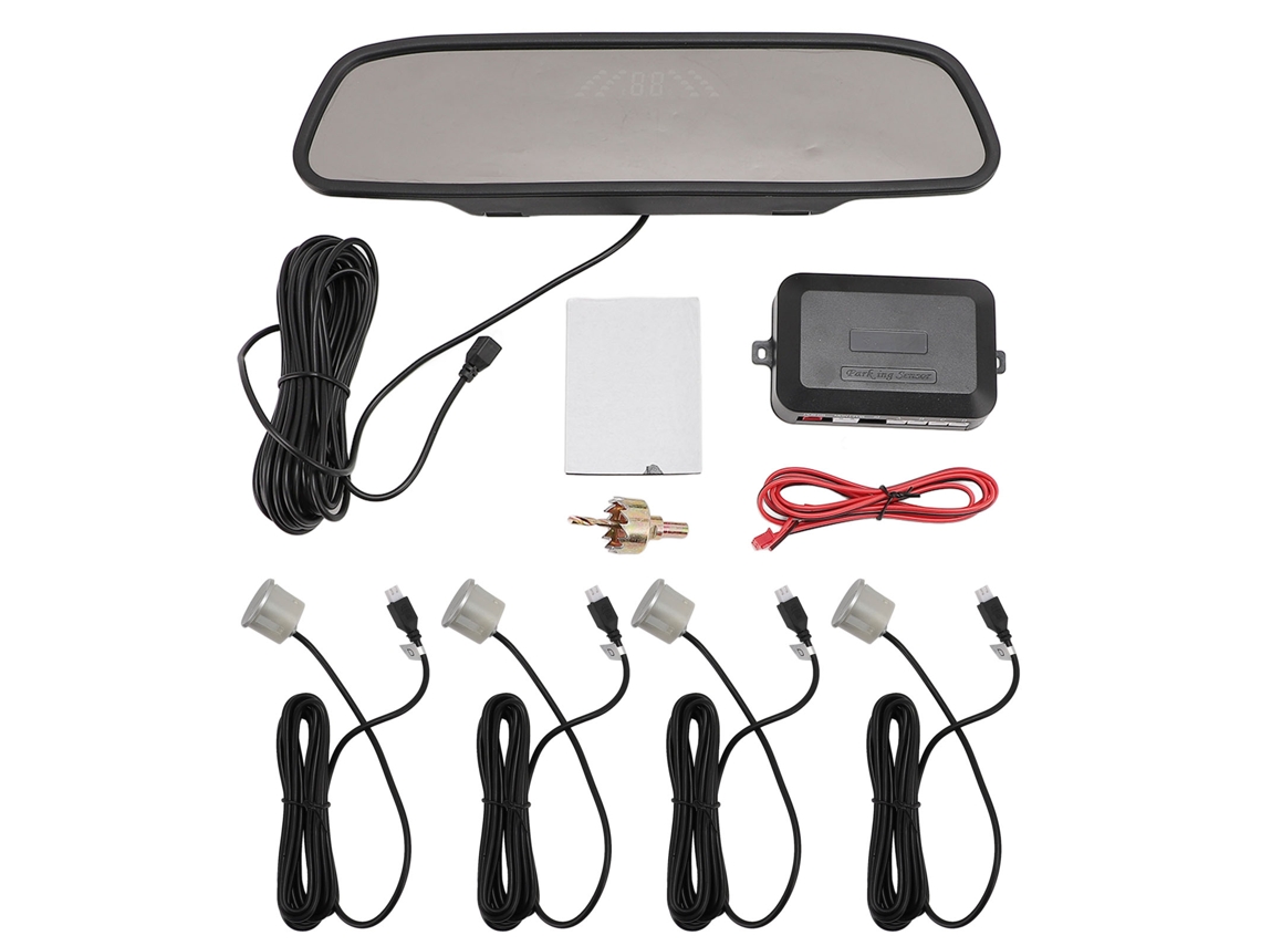 Mali sistema de Radar de Ré com 4 Sensores Detecção 0.3 2.0m Alerta Sonoro e Visual Led para Carro Suv Caminhão Prata
