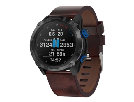 Correa Smartwatch para Garmin Descent MK 2i 26mm con Hebilla de Cuero y Acero (Marrón)