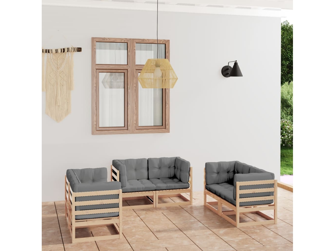 Conjunto de jardín de 6 piezas con cojines en pino macizo DKD Home Decor