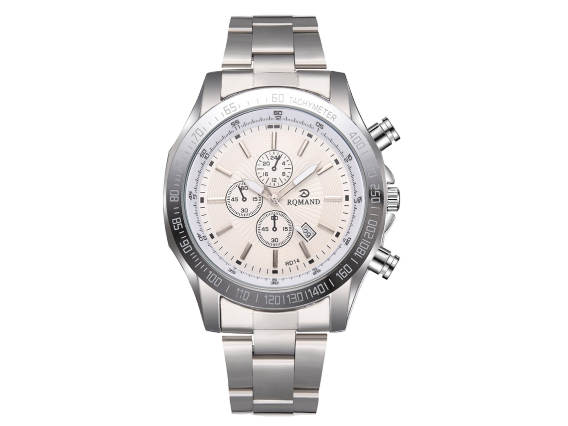 Reloj De Pulsera De Hombre Empresarial De Acero Con Esfera Exquisita Y Calendario Cuarzo Blanco Plata