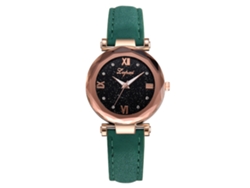 Reloj De Pulsera Lvpai Para Mujer Con Movimiento De Cuarzo Y Piedras Preciosas, Correa De Piel Sintética Verde.