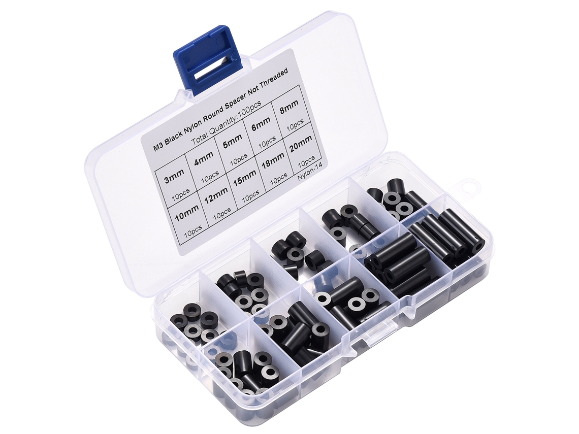 Kit Surtido De 100 Espaciadores Redondos Métricos De Nailon Abs M3, Aislantes De Plástico, Sin Rosca, Para Tornillos.