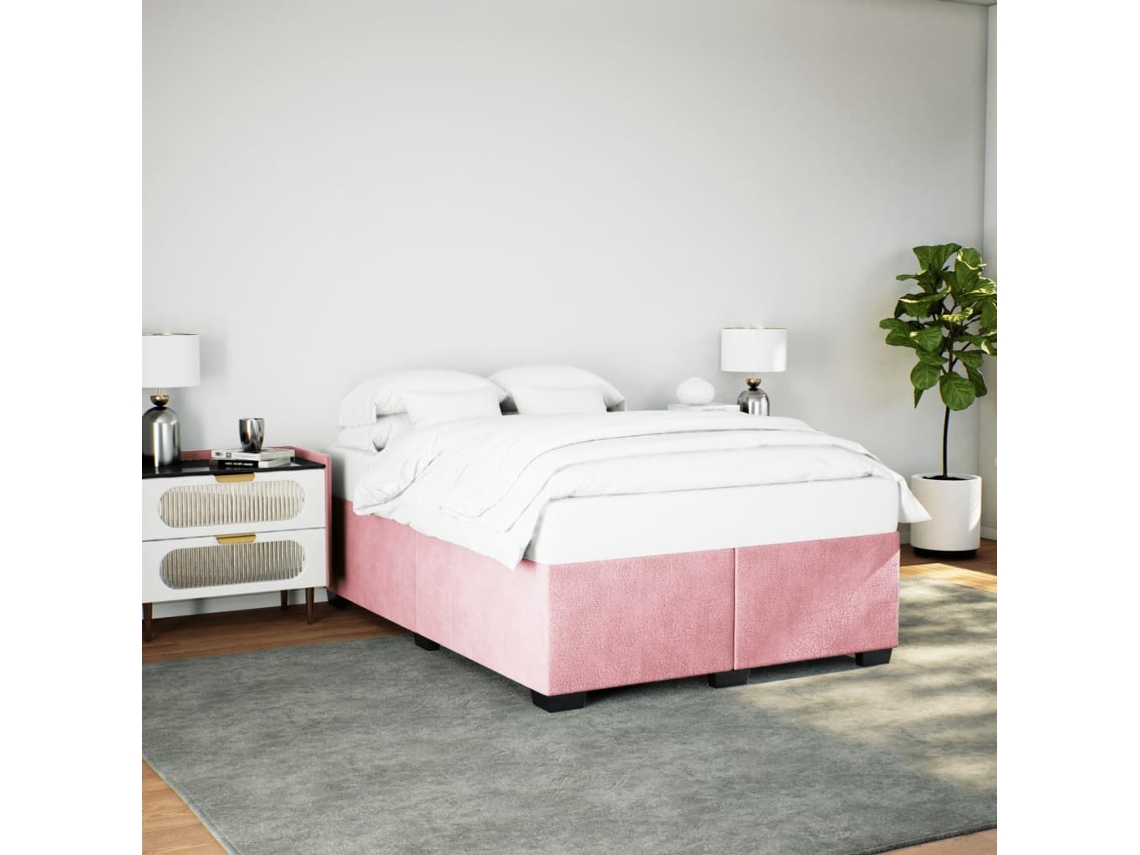 Estructura De Cama Sin Colchón Terciopelo Rosa 140x190 Cm