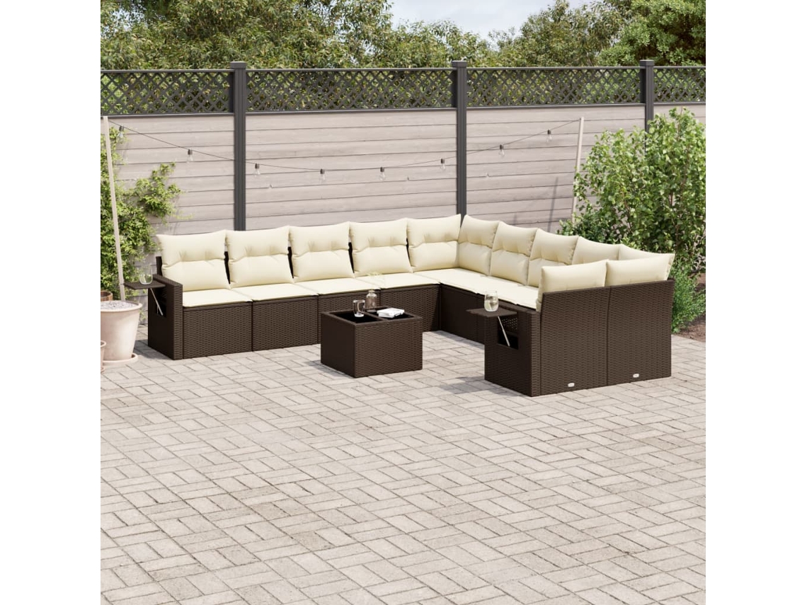 Conjunto de sofá de jardín de 11 piezas con cojines de mimbre marrón de DKD Home Decor