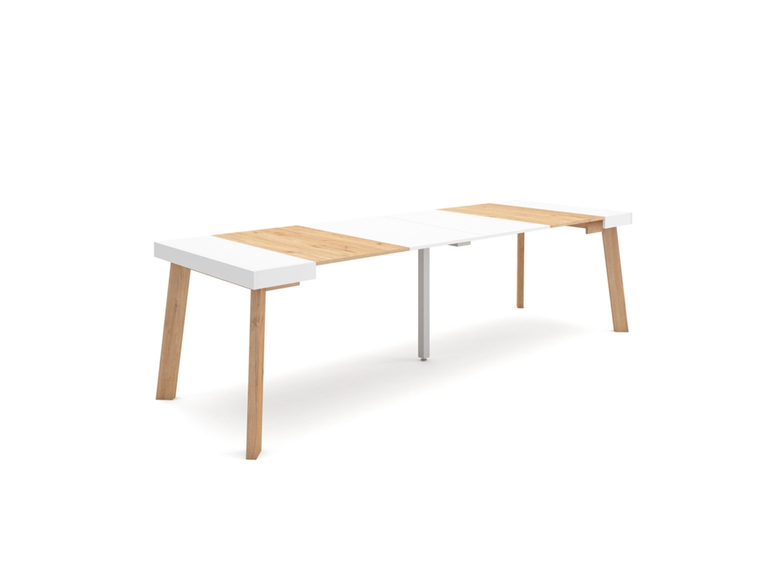 Mesa Consola extensible 300 Para 14 comensales Patas de madera Roble y blanco