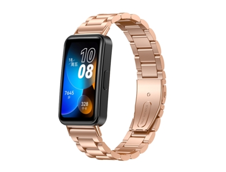 Correa de reloj inteligente para Huawei Band 8 16 mm Tres correas Correa de reloj de repuesto de metal (oro rosa)