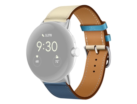 Correa de piel auténtica con hebilla para Google Pixel Watch - cielo azul/blanco
