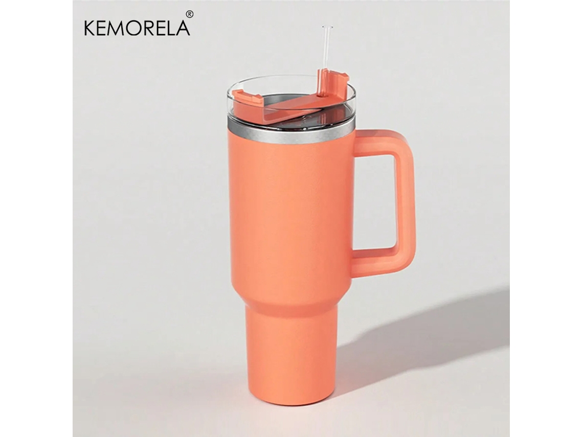 Botella térmica de acero inoxidable de 1200 ml con funda protectora y pajita. Mdug (naranja)